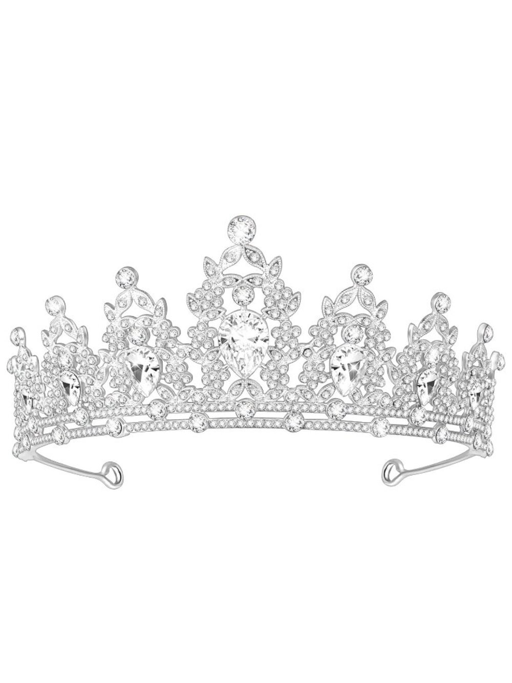 C#-Silver Queen Tiara Crown For Women Bridal Prom Birthday Party Headpiece